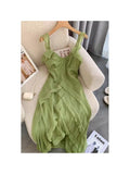 yidouxian Summer Women Sexy Backless V-Neck Green Suspender Dresses Spring French Elegant Party Princess Dresses Female Clothes 1003