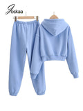 Yidouxian 100% Cotton Casual Sports Suit Female 2023 Winter New Pocket Pullover Sweater High Waist Cotton Sweatpants 2 Pieces Set