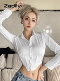 yidouxian Sexy Long Sleeve White ZA Shirt Women Button Up Y2K Crop Tops Street Style 2023 Summer Party Y2K Female Clothing Blouse