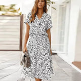 yidouxian Summer Polka Dot Dress Ladies Leopard Print Shirt Dress Women Midi High Waist Beach Vacation Bohemian Dresses Vestido 21818