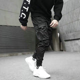 Yidouxian 2023 Spring Casual Men's Pants Cotton Ribbons Cargo Pants Harajuku Fashion Slim Fit Black Joggers Men