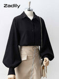 yidouxian Office Lady Long Puff Sleeve White Za Shirt Women Korean Style Button Blouse Tunic 2023 Summer Work Female Clothing Tops