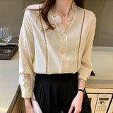 yidouxian Casual Lace Chiffon Shirt Women Slim Long Sleeve V-neck Woman Blouse Fashion Spring Solid Tops Office Lady Clothes 25011
