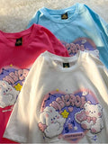 Yidouxian Harajuku Cartoon Bear Print Tshirts Women Kawaii Graphic Tops Korean Fashion Sweet Gir Shirts Female Cute Kpop Tees