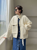 Yidouxian Vintage Knitted Cardigan Jacket Women Korean Style Streetwear Casual Loose Long Sleeve Sweater Knit Coat Woman 2023