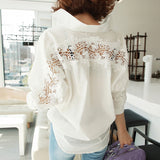 Yidouxian Collar Cotton White Blouse Shirts Women Embroidery Floral Hollow Out Sexy Female Shirt Tops Loose Casual Blouses 1310
