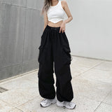 Yidouxian Spring Summer Baggy Cargo Pants Women Casual Big Pocket Sweatpants Korean Style Wide Leg Joggers For Women