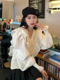 Yidouxian Cardigan Women Ruffle Lace Patchwork Shirt Knitted Cardigan Korean Casual Ladies Tops Coat Woman Sweter 2023 New Fashion