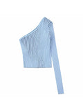 Yidouxian Women Asymmetrical Knitted Crop Sweater Tops Female Sexy One Shoulder Sweater Chic Ladies Pullover