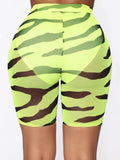 Yidouxian 2023 New Fashion Neon Color Women's Mesh Zebra Print Shorts Ladies Sexy Clubwear Sheer Mesh See Through High Waist Shorts