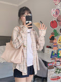 yidouxian Spring French Style Loose Couple Lapel Plaid Shirts Korean Women New Fashion Long Sleeve Blouses Top Female Clothing