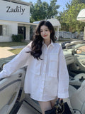 yidouxian 2023 Spring Korea Style Full Sleeve Women Long White Shirt Oversize Button Up Pocket Ladies Blouse Casual Female Clothing