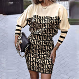 Yidouxian Women Long Sleeve Stitching Dress Office Ladies Slim Bag Hip Mini Dress O-neck Boaycon Dress Robes De Soirée
