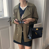 Yidouxian Women's Vintage Trench Coat Jacket with Belt Double Breasted Short Slim Windbreaker
