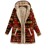 Yidouxian Winter New Women's Cotton Hemp Printed Hooded Sweater Warm Plush Coat