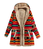 Yidouxian Winter New Women's Cotton Hemp Printed Hooded Sweater Warm Plush Coat