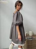 Yidouxian Sexy Loose Print Mini Dress Fashion V-Neck Short Sleeve Office Lady Dress Elegant Lace Patchwork Dresses For Women 2023