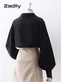 yidouxian Office Lady Long Puff Sleeve White Za Shirt Women Korean Style Button Blouse Tunic 2023 Summer Work Female Clothing Tops