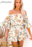 yidouxian Off Shoulder Loose Chiffon Rompers Overalls Women Casual Beach Wide Leg Blue Playsuits Plus Size Ruffle Summer Romper