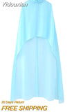 Yidouxian TRAF Women Fashion Turtleneck Collar Asymmetrical Chiffon Smock Blouse Female Tulle Cape Shirt Blusas Chic Cloak Tops