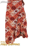 yidouxian boho maxi wrap skirt women 2023 ruffle slit long summer skirts sexy beach holiday print floral split skirt Bottoms