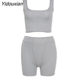 Yidouxian Knitted Women 2 Piece Set Gym Crop Tank Top Leggings Set Casual Streetwear Sporty Tracksuit 2023 Summer Active Wear