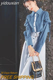 yidouxian 2023 Spring Office Lady Long Sleeve Fake Two Pieces Work Maxi Dress Women Patchwork Sashes Shirt Dresses Free Shipping