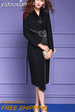 yidouxian 2023 Spring Elegant Fashion Long Sleeve Black Evening Dress Women Office Lady Empire A-Line Work Dresses Party Vestidos