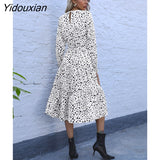 Yidouxian Spring Summer Light Mature Leopard Print Halter Full Sleeve Dress Women Fashion O Neck Loose All Match Long Dresses