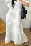 Yidouxian New Summer Fashion Women Pullover Ruffes Dress Casual Loose Office Long Dress Modis Ladies Womens White Long Dresses