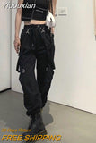 Yidouxian Spring Summer Cargo Pants Women Streetwear Black Elastic Waist Casual Ankle Length Women's Pants