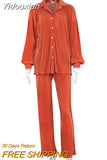 Yidouxian Causal Loose Home Suit Autumn Long Sleeve Blouse With High Wasit Pants Set Women Elegant Pleated Beige 2 Piece Pant Sets
