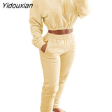 Yidouxian sports leisure Hoodie and jogging pants set Custom Women sweatpants and Sweatshirts Cropped sweatsuits