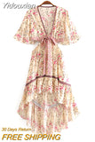Yidouxian Sau beauty New Boho Floral Print Swing Dress Women Holiday Style Fashion Irregular Dresses Female Vestido De Moda