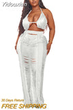 Yidouxian Solid Bikini Tops and Hollow Out See Through Long Skirts Two Piece Sets Womens Outfits Summer 2023 Sexy Holiday Beachwear