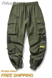 Yidouxian 2023 Spring Harem Casual Men's Pants Harajuku Ribbons Cargo Pants Solid Color Ankle-length Joggers Men