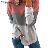 Yidouxian Women's Autumn Winter New Fashion Graffiti Printing Loose Long Sleeve T-Shirt Casual Color Matching All-Match Top