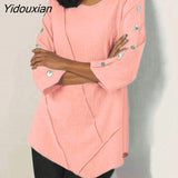 Yidouxian Autumn New Fashion Women Long Sleeve Casual Solid Chiffon Work Office Female T-Shirt Ladies Button Streetwear Top