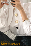 Yidouxian Button Cotton White Shirt Women Autumn Casual Office Lady Women Blosues Loose Lantern Long Sleeve Shirts Tops Blusas 15631
