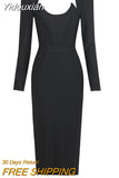 Yidouxian Arrival Women Winter Sexy Long Sleeve V Neck Pink Black White Midi Bandage Dress 2023 Elegant Evening Club Party Dress