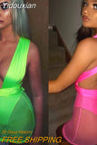 Yidouxian 2023 New Hot Neon Green Elegant Sexy Club Party Dresses Women Strapless Sleeveless Bandage Dress Summer Lace Up Mini Dress