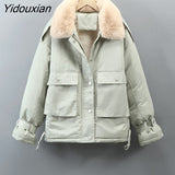 Yidouxian Cotton Liner Parka Coat 2023 New Winter Jacket Women Casual Thick Warm Parka Ladies Lapel Solid Color Chic Coat