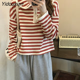 Yidouxian Pullovers for Women Peter Pan Collar Zipper Elegant Harajuku Cute Long Sleeve Preppy Korean Fashion Pull Femme Sweaters