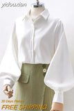 yidouxian Office Lady Long Puff Sleeve White Za Shirt Women Korean Style Button Blouse Tunic 2023 Summer Work Female Clothing Tops