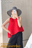 Yidouxian Pleated Tops 2023 Summer Loose Irregular Sleeveless Vest T-shirt Outfits Korean Women High Fashion Aesthetic Clothes