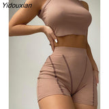 Yidouxian Piece Women Casual Tank Top Summer Crew Neck Thread High Waist Shorts Set tank top women