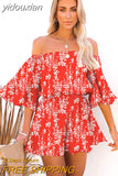 yidouxian Off Shoulder Loose Chiffon Rompers Overalls Women Casual Beach Wide Leg Blue Playsuits Plus Size Ruffle Summer Romper