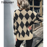 Yidouxian New Fashion Women's Autumn Winter O Neck Diamond Long Sleeve Sweater For Ladies Causal All Match Knitted Tops