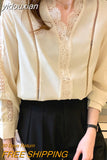 yidouxian Casual Lace Chiffon Shirt Women Slim Long Sleeve V-neck Woman Blouse Fashion Spring Solid Tops Office Lady Clothes 25011