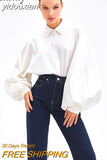 yidouxian 2023 Spring Vintage Lantern Long Sleeve Women White Shirt Office Lady Button Up Solid Woman Tunic Blouse Female Clothing